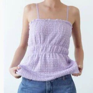 NWT ZARA LILAC ELASTIC WAIST SPAGHETTI STRAPS MESH CAMISOLE TOP  SZ MEDIUM